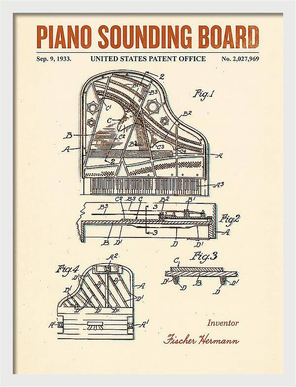 Piano Sounding Board Retro Patent Us2027969a