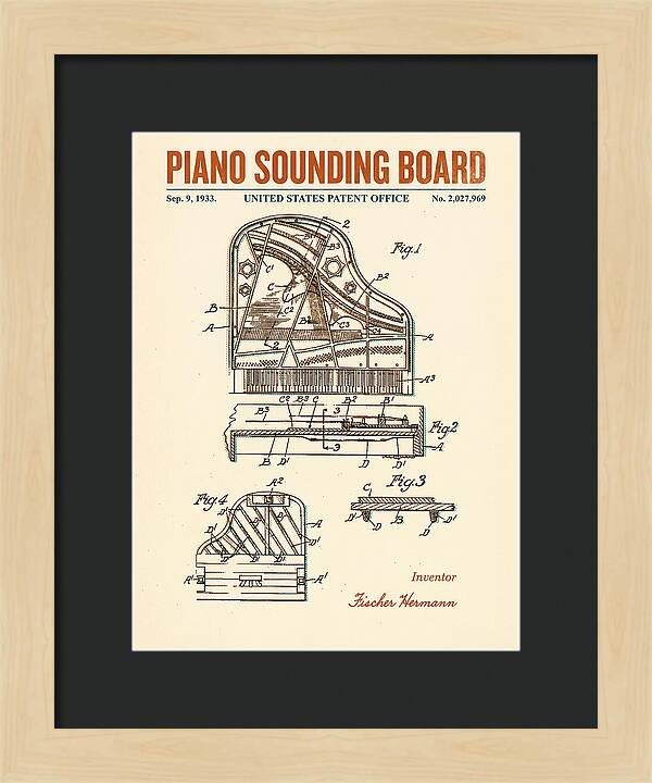 Piano Sounding Board Retro Patent Us2027969a