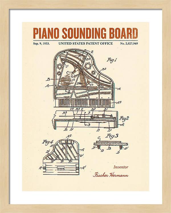 Piano Sounding Board Retro Patent Us2027969a