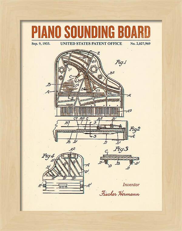 Piano Sounding Board Retro Patent Us2027969a