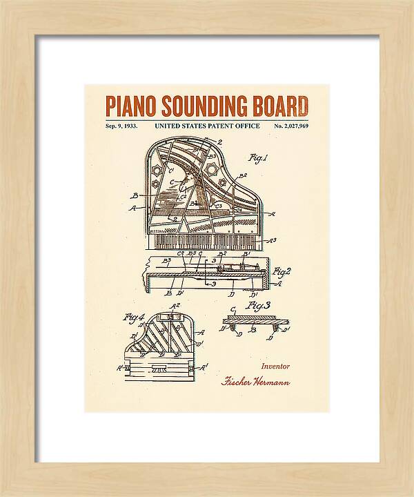 Piano Sounding Board Retro Patent Us2027969a