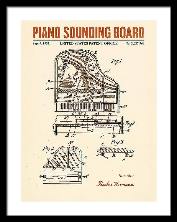 Piano Sounding Board Retro Patent Us2027969a