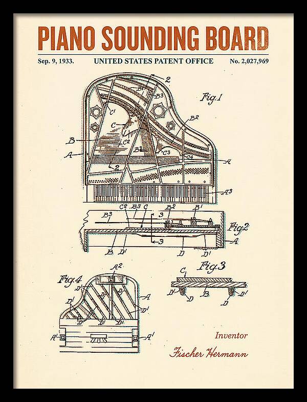 Piano Sounding Board Retro Patent Us2027969a