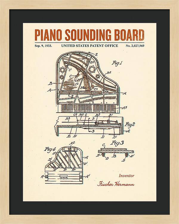Piano Sounding Board Retro Patent Us2027969a