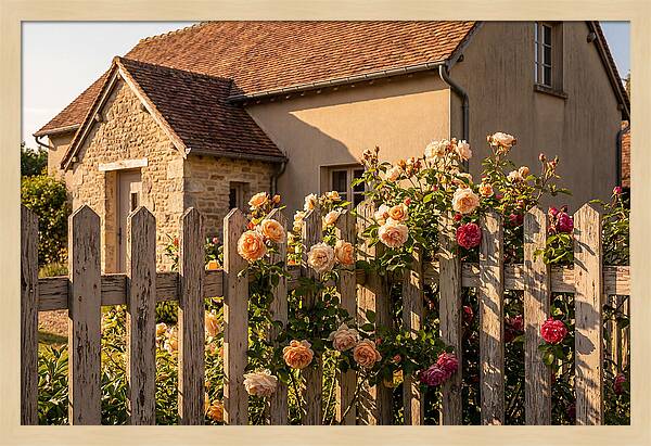 Picket Fence Embraced By Roses