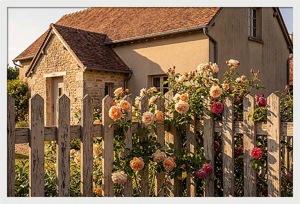 Picket Fence Embraced By Roses