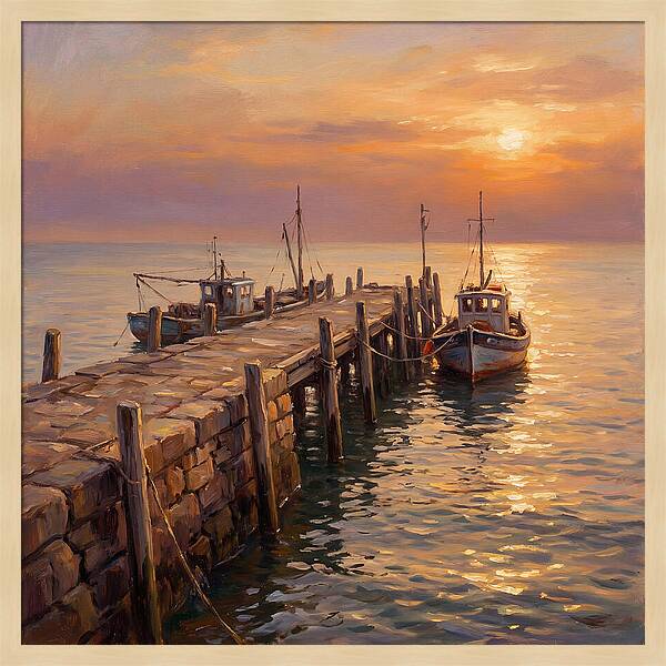 Pier At Sunset Over Mediterranean Waters