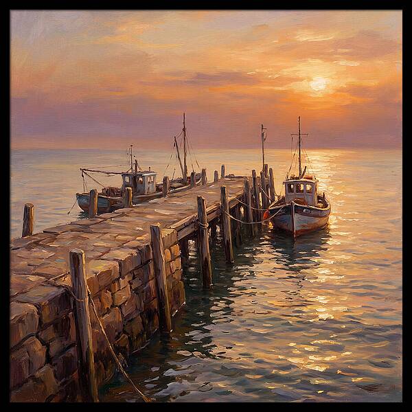 Pier At Sunset Over Mediterranean Waters