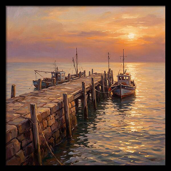 Pier At Sunset Over Mediterranean Waters