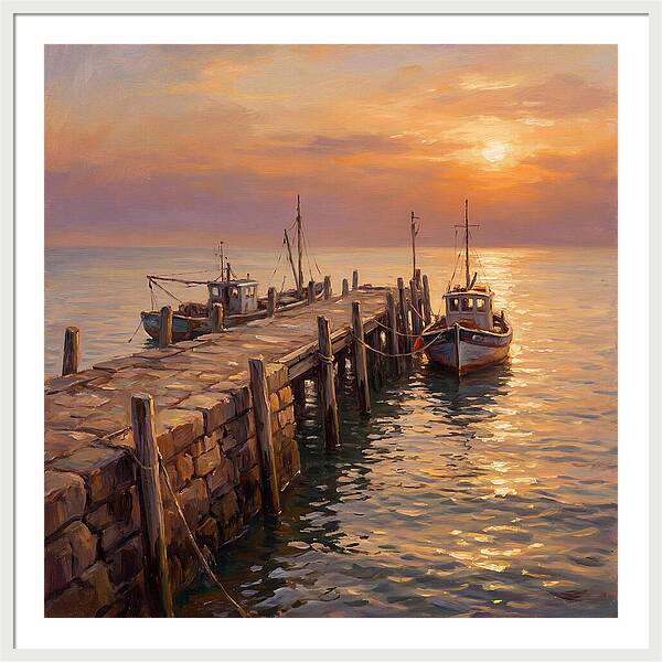 Pier At Sunset Over Mediterranean Waters
