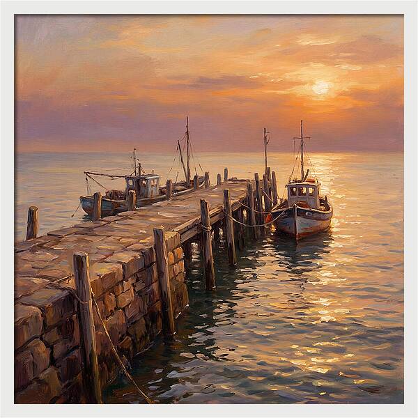 Pier At Sunset Over Mediterranean Waters