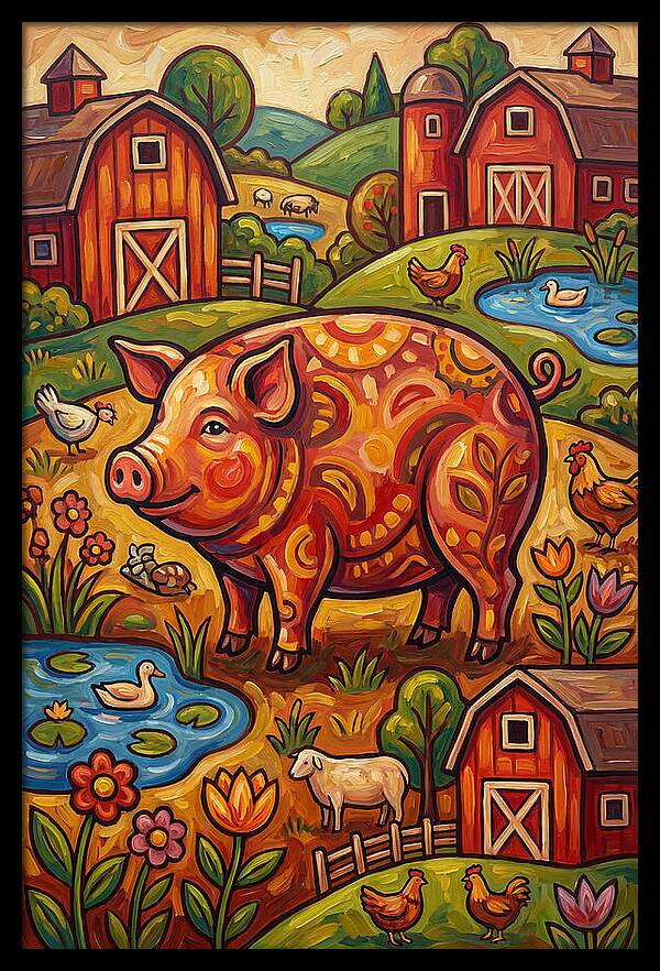 Pig Folk In A Vibrant Farm Scene