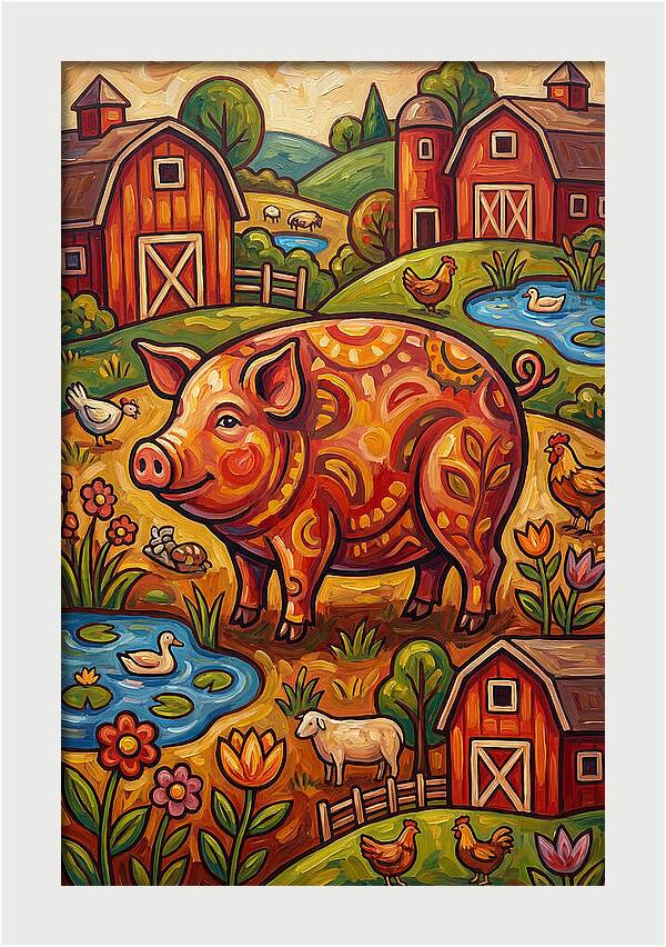 Pig Folk In A Vibrant Farm Scene