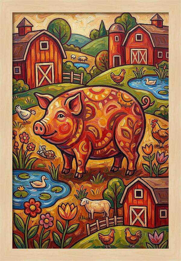 Pig Folk In A Vibrant Farm Scene