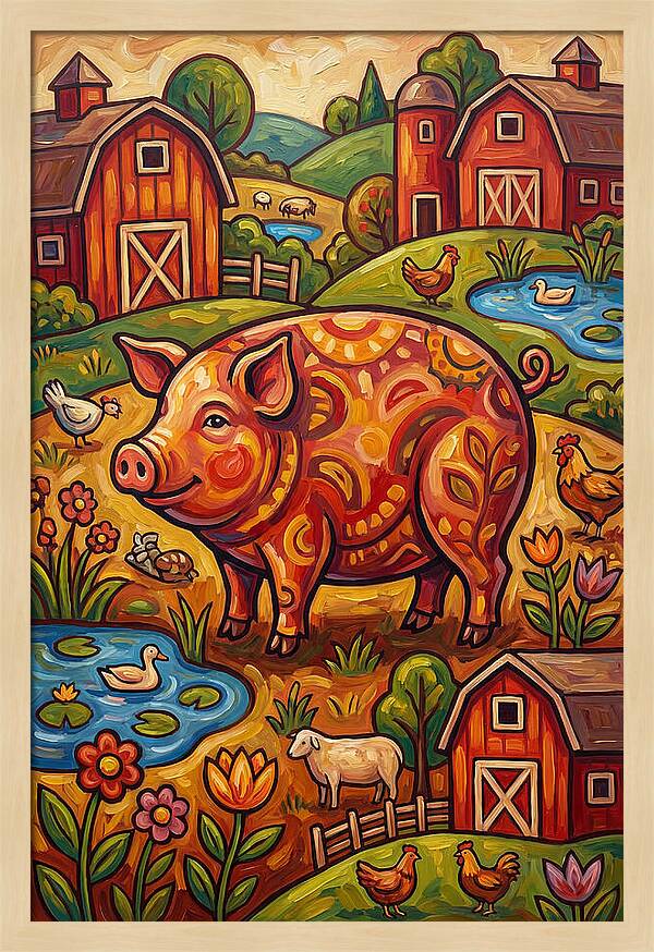 Pig Folk In A Vibrant Farm Scene