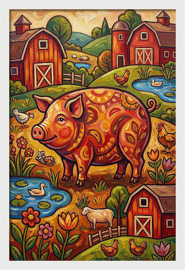 Pig Folk In A Vibrant Farm Scene
