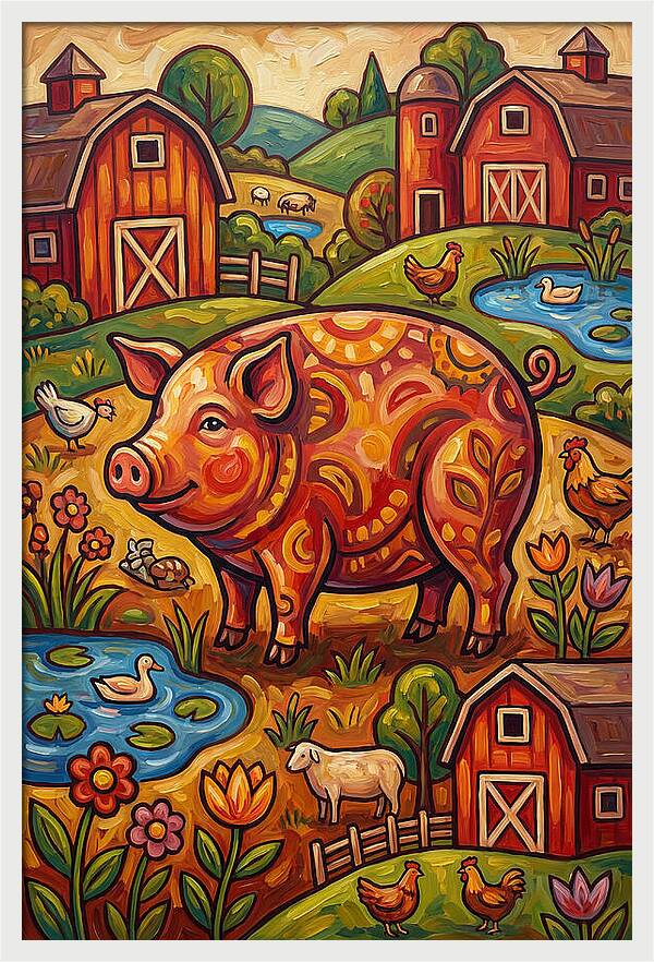 Pig Folk In A Vibrant Farm Scene