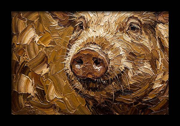 Pig Portrait In Palette Knife Style