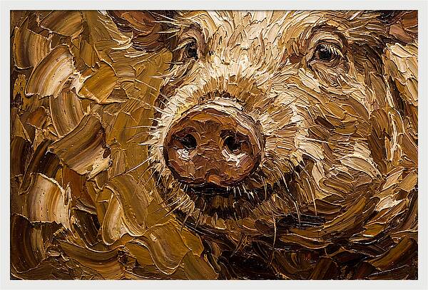 Pig Portrait In Palette Knife Style