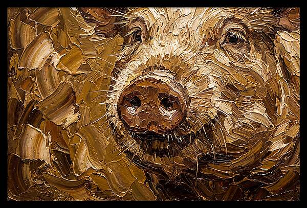 Pig Portrait In Palette Knife Style