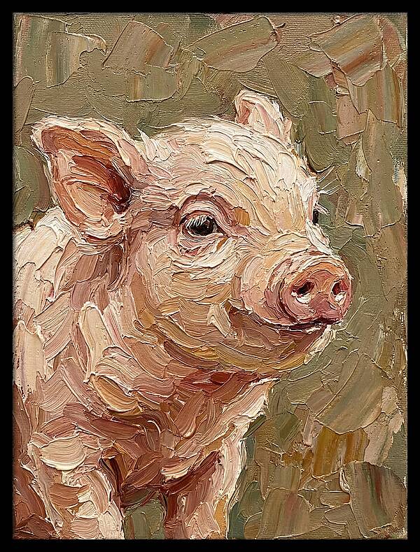 Piglet Portrait In Palette Knife Style