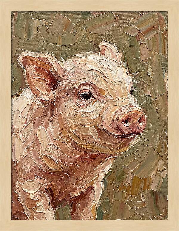 Piglet Portrait In Palette Knife Style
