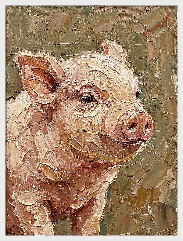 Piglet Portrait In Palette Knife Style