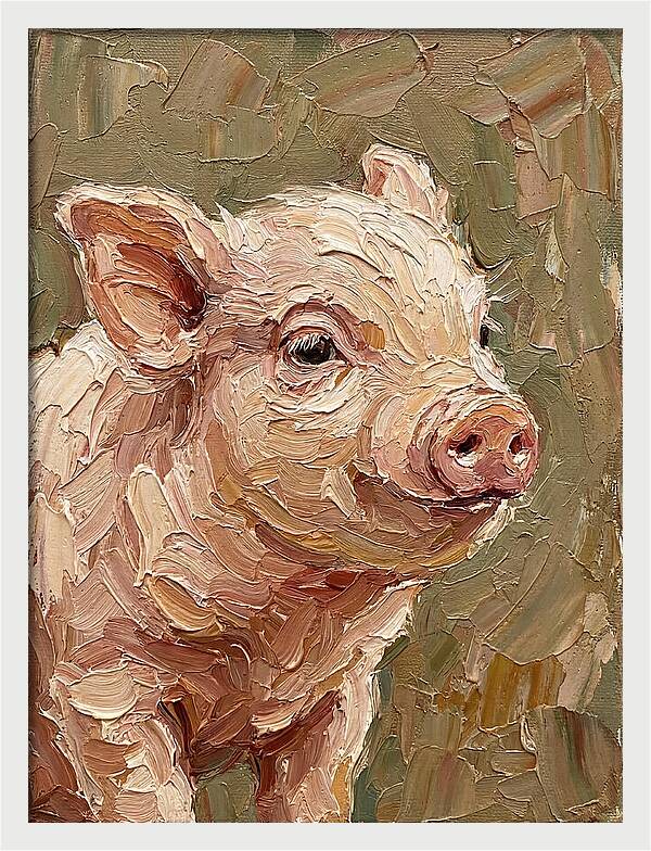 Piglet Portrait In Palette Knife Style