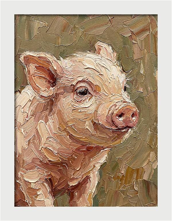 Piglet Portrait In Palette Knife Style