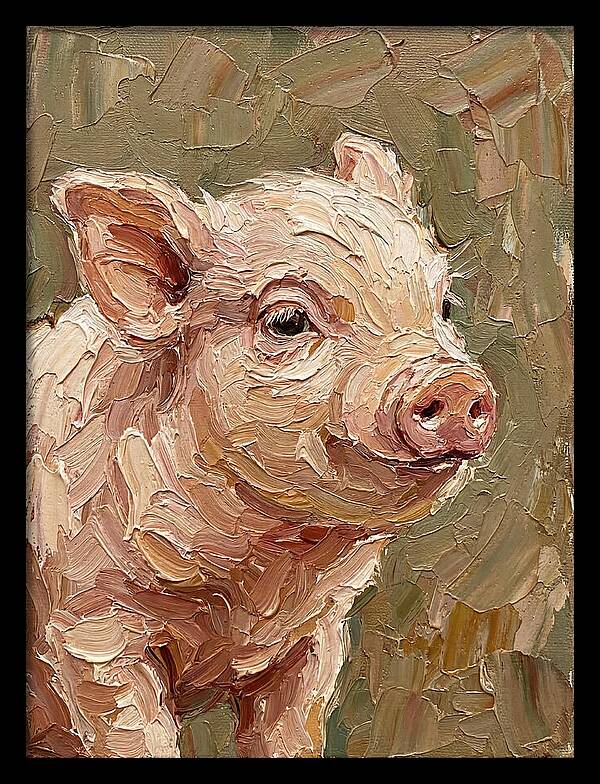 Piglet Portrait In Palette Knife Style