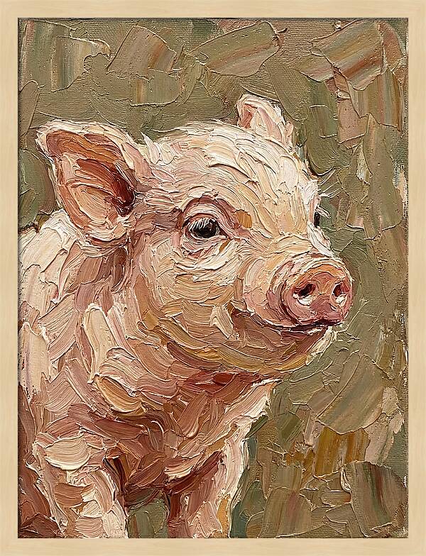 Piglet Portrait In Palette Knife Style