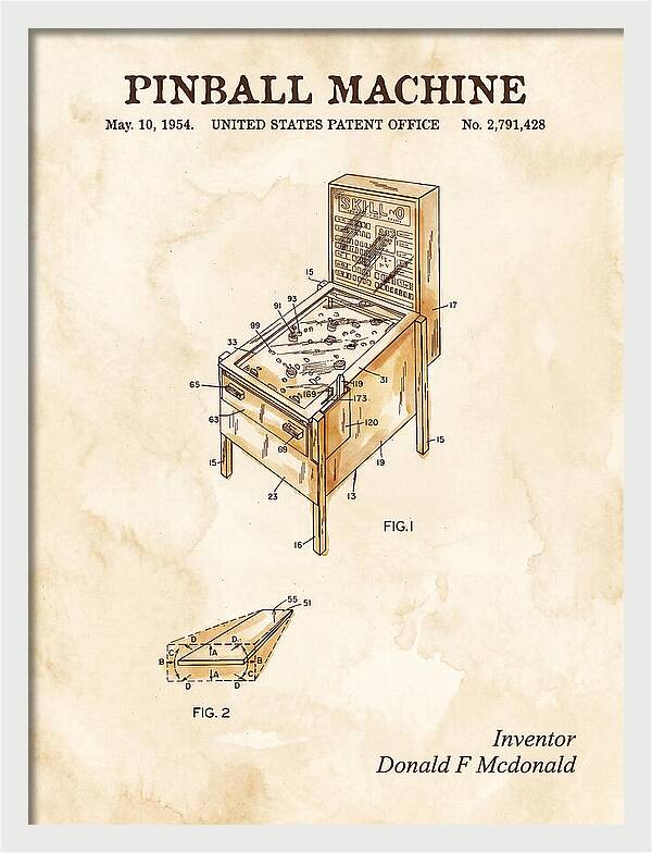 Pinball Machine Watercolor Patent Us2791428a