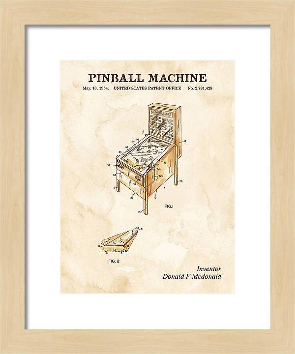 Pinball Machine Watercolor Patent Us2791428a