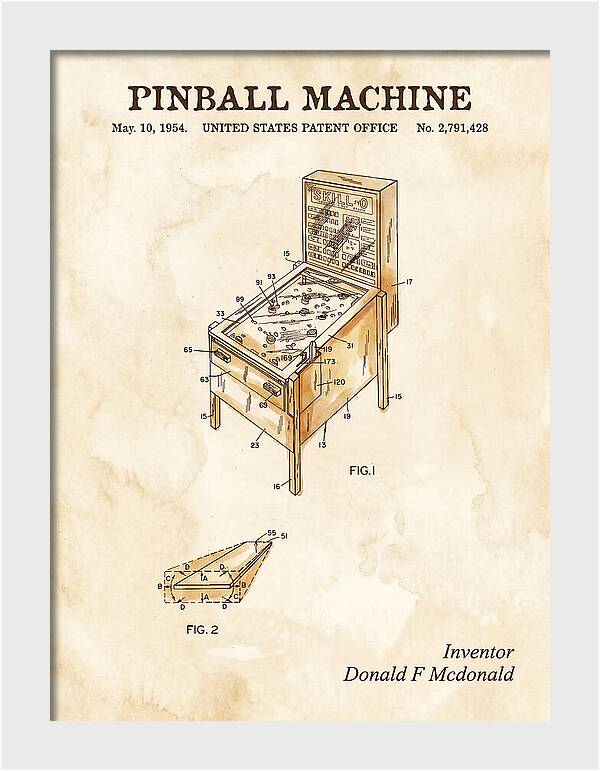 Pinball Machine Watercolor Patent Us2791428a