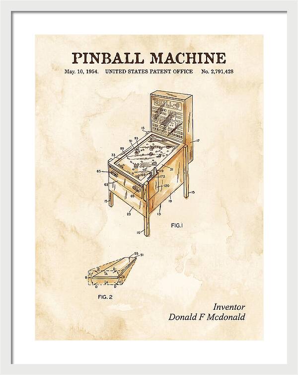 Pinball Machine Watercolor Patent Us2791428a