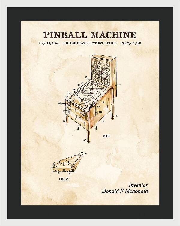 Pinball Machine Watercolor Patent Us2791428a