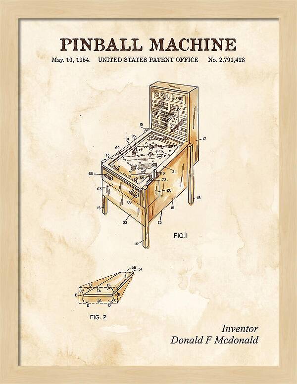 Pinball Machine Watercolor Patent Us2791428a