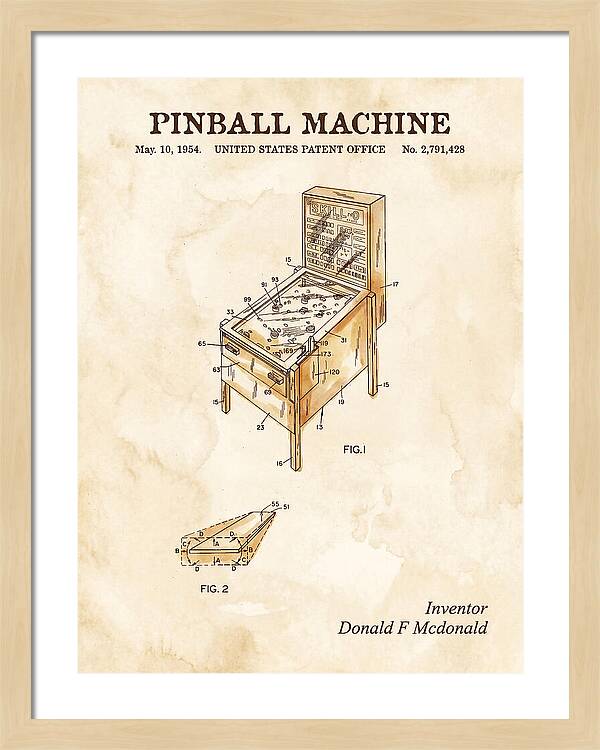 Pinball Machine Watercolor Patent Us2791428a