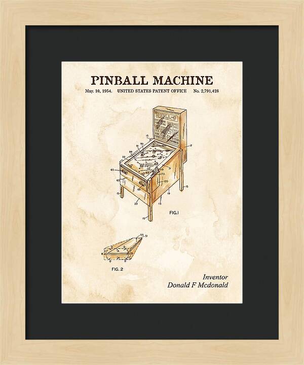 Pinball Machine Watercolor Patent Us2791428a