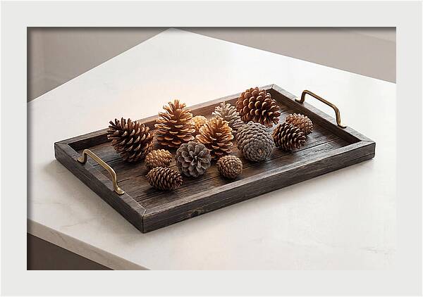 Pine Cone Collection On Rustic Tray