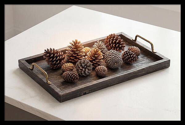 Pine Cone Collection On Rustic Tray