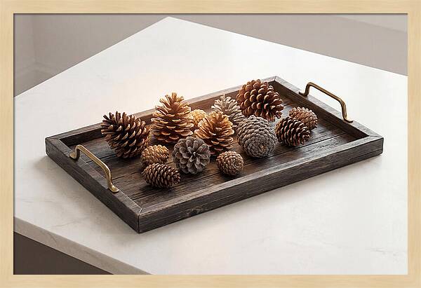Pine Cone Collection On Rustic Tray