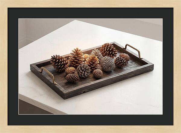Pine Cone Collection On Rustic Tray