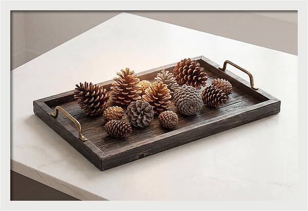Pine Cone Collection On Rustic Tray