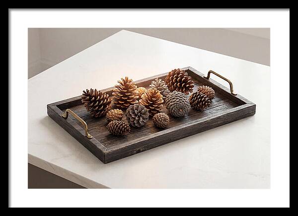 Pine Cone Collection On Rustic Tray