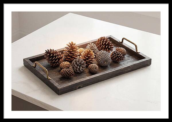 Pine Cone Collection On Rustic Tray