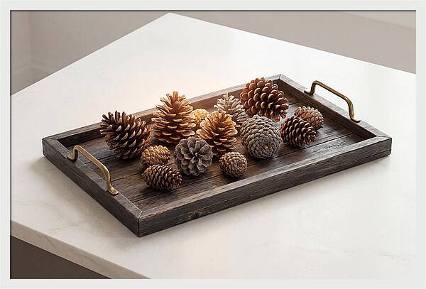 Pine Cone Collection On Rustic Tray