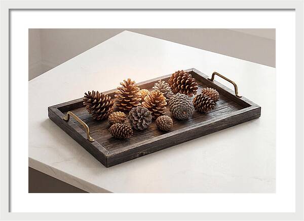 Pine Cone Collection On Rustic Tray