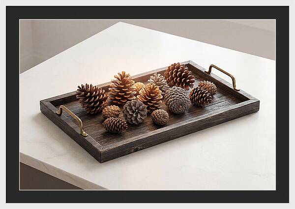 Pine Cone Collection On Rustic Tray