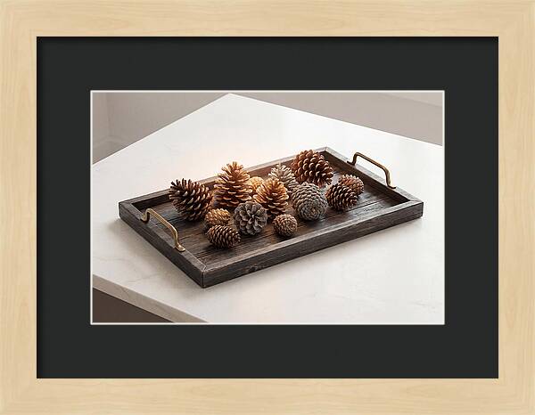 Pine Cone Collection On Rustic Tray